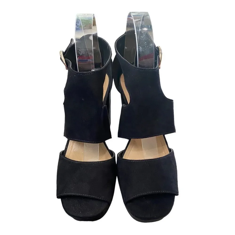 H&M Women's Black Platform Block Heel Sandals 7